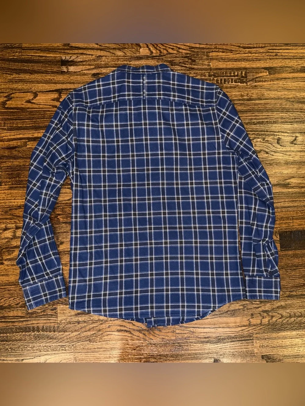 Banana Republic Untucked Fit Button-Up Casual Shirt Navy Blue Plaid Sz Large